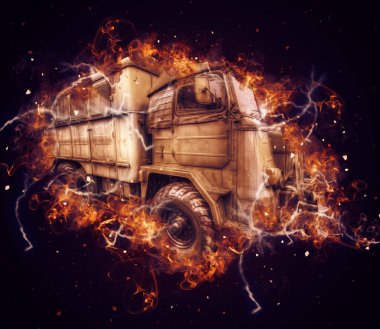 Zırhlı Araç Teknik Askeri Kamyon Sanat Çizimi