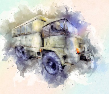 Zırhlı Araç Teknik Askeri Kamyon Sanat Çizimi