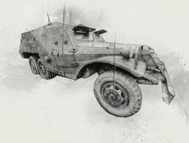 Zırhlı Araç Teknik Askeri Kamyon Sanat Çizimi