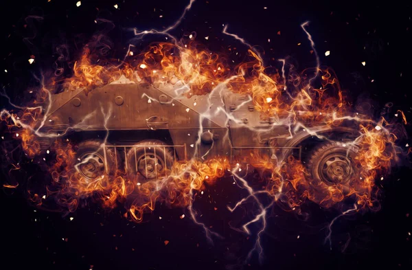 Opancerzony Pojazd Techniczny Wojskowy Ciężarówka Sztuka Ilustracja Odizolowany Szkic — Zdjęcie stockowe
