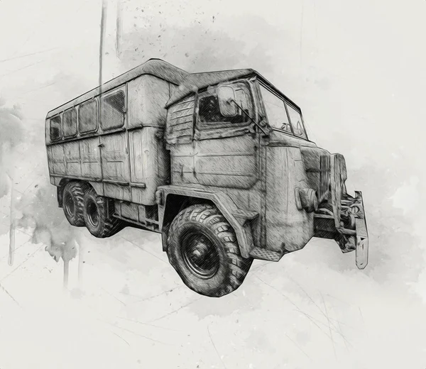 Panzerfahrzeug Technische Militärische Lkw Kunst Illustration Isolierte Skizze — Stockfoto