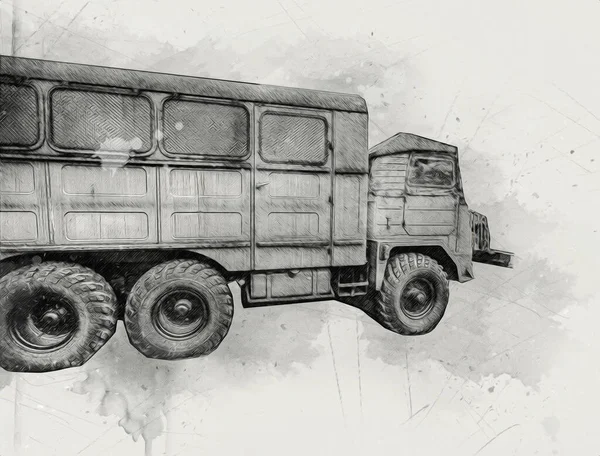 Panzerfahrzeug Technische Militärische Lkw Kunst Illustration Isolierte Skizze — Stockfoto