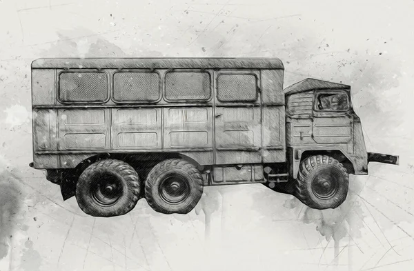 Obrněné Vozidlo Technické Vojenské Truck Umění Ilustrace Izolované Skica — Stock fotografie