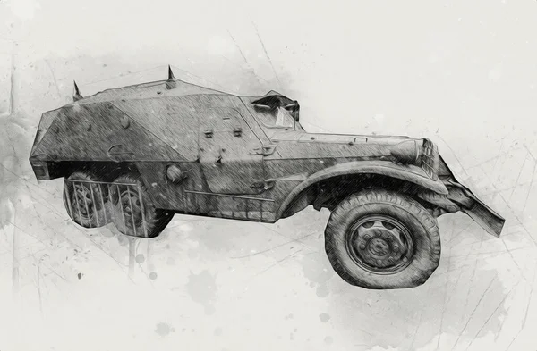 Armored Vehicle Technical Military Truck Art Illustration Isolated Sketch — Stock Photo, Image