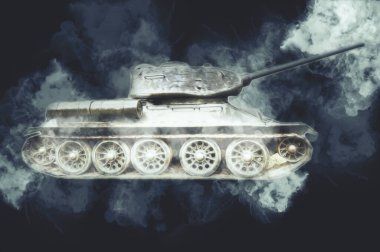 Vintage tank izole çizim sanat illüstrasyonu