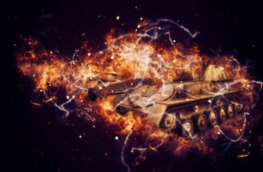 Vintage tank izole çizim sanat illüstrasyonu