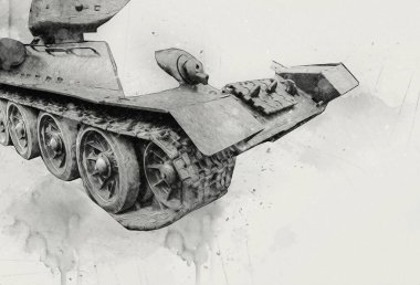 Vintage tank izole çizim sanat illüstrasyonu