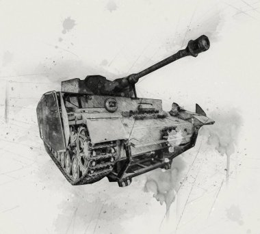 Vintage tank izole çizim sanat illüstrasyonu