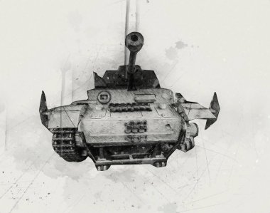 Vintage tank izole çizim sanat illüstrasyonu