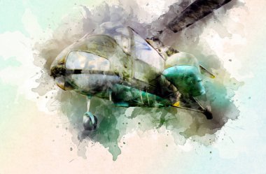 askeri helikopter resim sanatı klasiği çiziyor