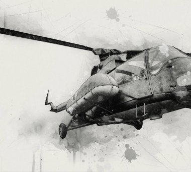 askeri helikopter resim sanatı klasiği çiziyor
