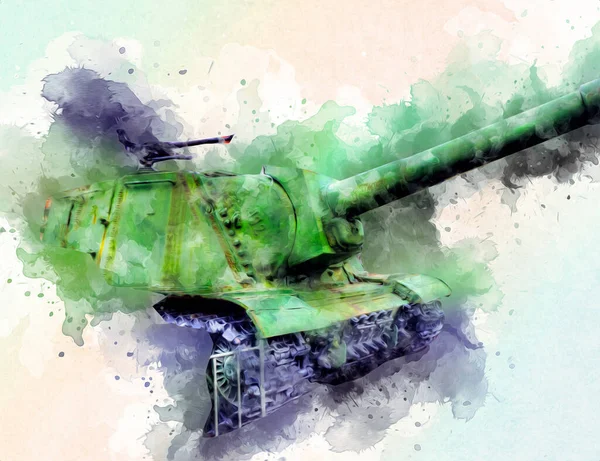 Jahrgang Der Panzer Isoliert Zeichnung Skizze Kunst Illustration — Stockfoto