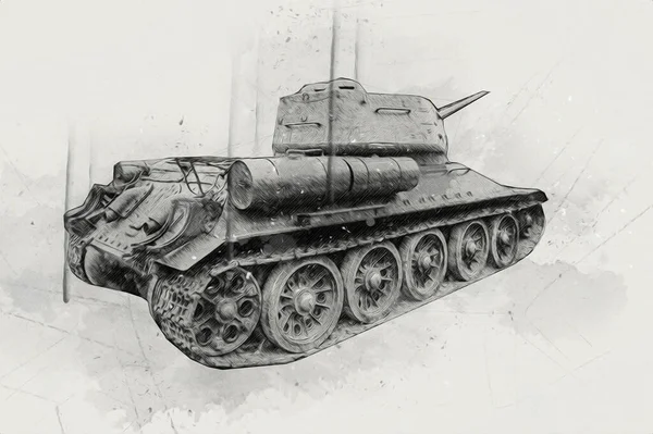 Vintage Tank Isolated Drawing Sketch Art Illustration — Stock Photo, Image