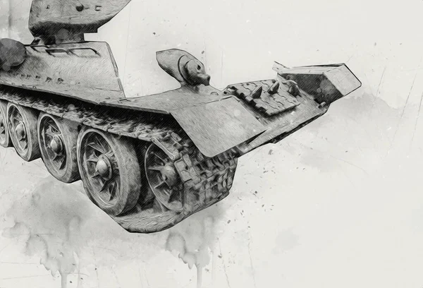 Vintage Tank Geïsoleerde Tekening Schets Kunst Illustratie — Stockfoto