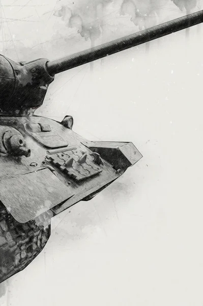 Vintage Tank Izole Çizim Sanat Illüstrasyonu — Stok fotoğraf