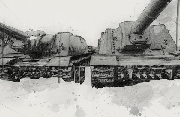 Vintage Tank Isolated Drawing Sketch Art Illustration — Stock Photo, Image