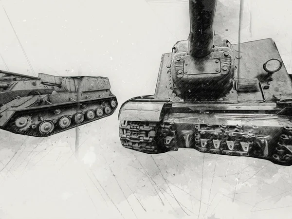 Vintage Tank Isolated Drawing Sketch Art Illustration — Stock Photo, Image