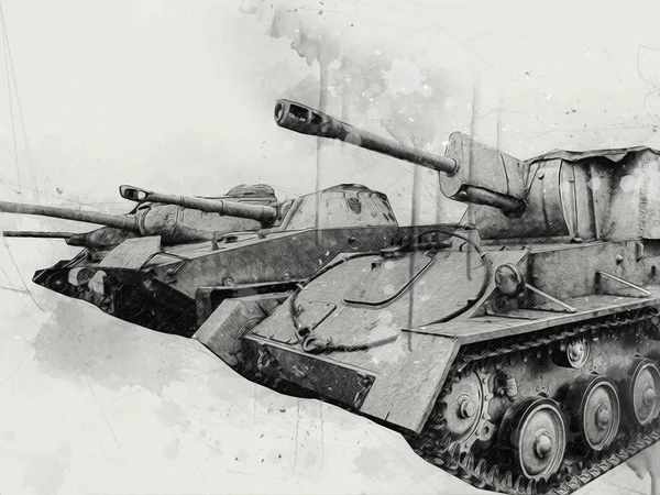 Vintage Tanken Isolerad Teckning Skiss Konst Illustration — Stockfoto