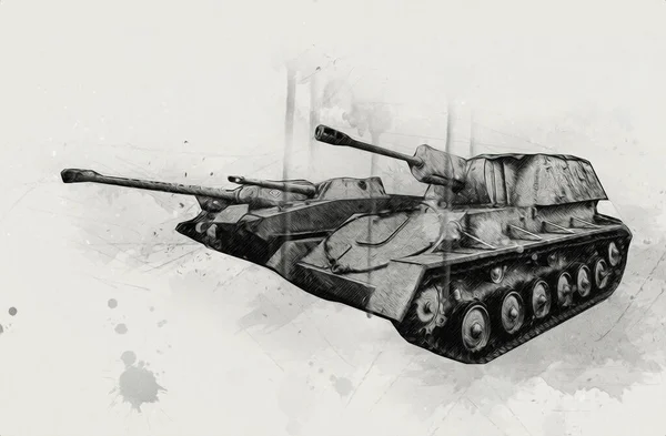 Vintage Tank Geïsoleerde Tekening Schets Kunst Illustratie — Stockfoto