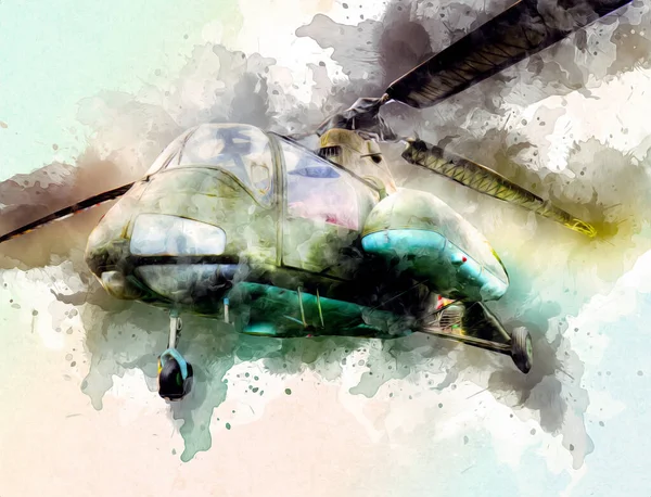 Military Helicopter Drawing Illustration Art Vintage — Stock Photo, Image