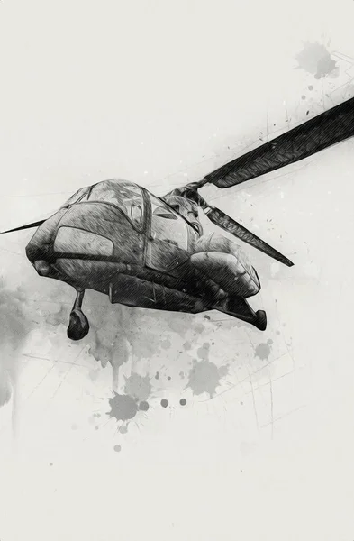 military helicopter drawing illustration art vintage