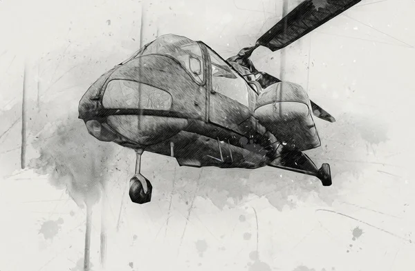 Helicóptero Militar Dibujo Ilustración Arte Vintage —  Fotos de Stock