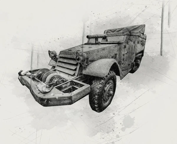 Militaire Gepantserde Auto Oorlog Foto Oude Retro Vintage Mobiel — Stockfoto