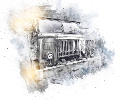 Zırhlı Araç Teknik Askeri Kamyon Sanat Çizimi