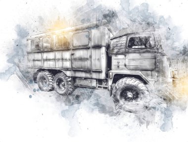 Zırhlı Araç Teknik Askeri Kamyon Sanat Çizimi