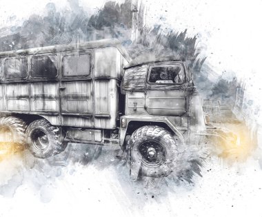 Zırhlı Araç Teknik Askeri Kamyon Sanat Çizimi