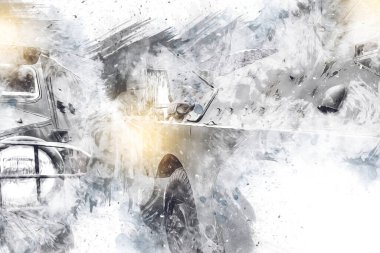 Zırhlı Araç Teknik Askeri Kamyon Sanat Çizimi