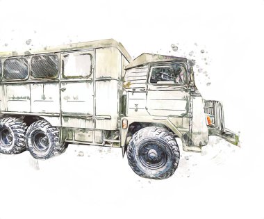 Zırhlı Araç Teknik Askeri Kamyon Sanat Çizimi