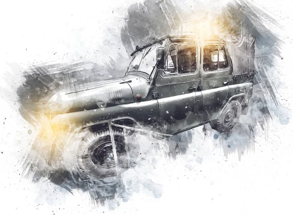 Armored Vehicle Technical Military Truck Art Illustration Isolated Sketch — Stock Photo, Image