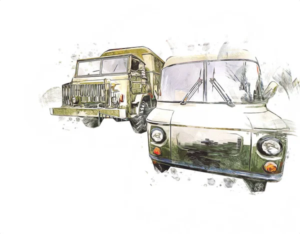 Panzerfahrzeug Technische Militärische Lkw Kunst Illustration Isolierte Skizze — Stockfoto