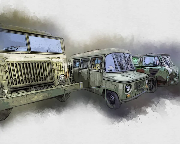 Panzerfahrzeug Technische Militärische Lkw Kunst Illustration Isolierte Skizze — Stockfoto