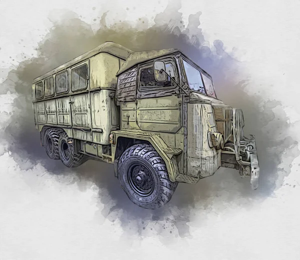 Veicolo Blindato Tecnico Militare Camion Arte Illustrazione Isolato Schizzo — Foto Stock