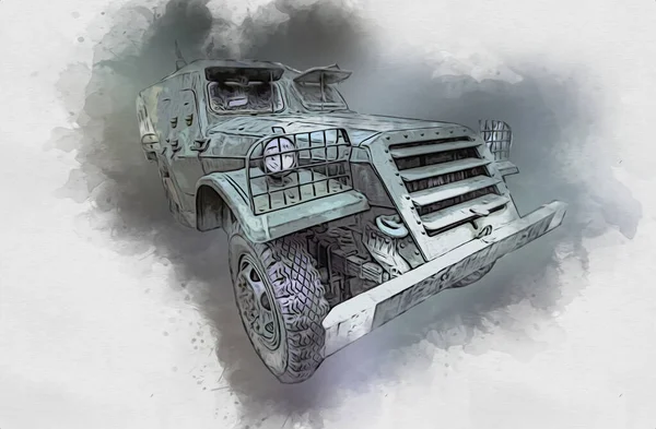 Panzerfahrzeug Technische Militärische Lkw Kunst Illustration Isolierte Skizze — Stockfoto