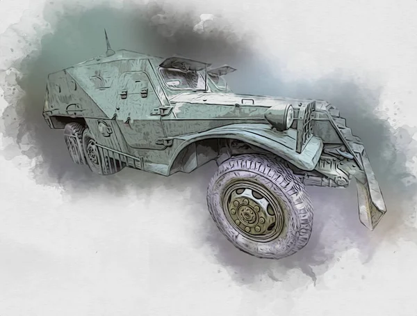 Panzerfahrzeug Technische Militärische Lkw Kunst Illustration Isolierte Skizze — Stockfoto