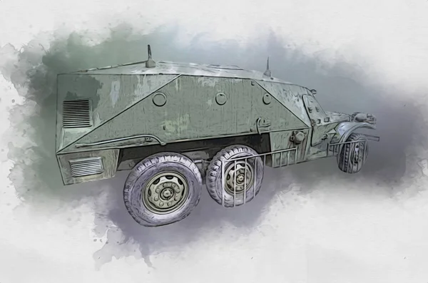 Veicolo Blindato Tecnico Militare Camion Arte Illustrazione Isolato Schizzo — Foto Stock