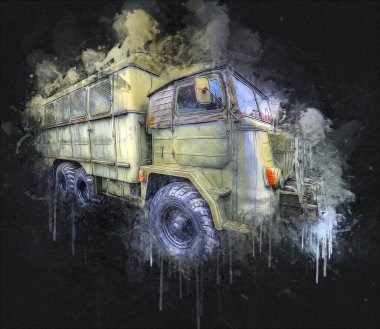 Zırhlı Araç Teknik Askeri Kamyon Sanat Çizimi