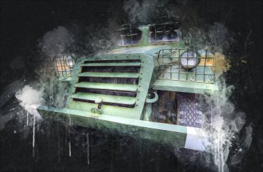 Zırhlı Araç Teknik Askeri Kamyon Sanat Çizimi