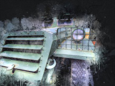 Zırhlı Araç Teknik Askeri Kamyon Sanat Çizimi