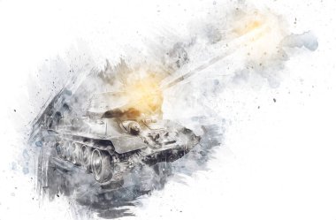 Vintage tank izole çizim sanat illüstrasyonu