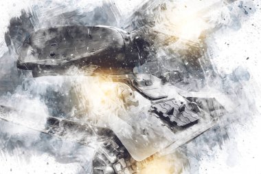 Vintage tank izole çizim sanat illüstrasyonu