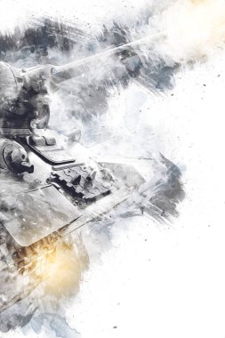 Vintage tank izole çizim sanat illüstrasyonu