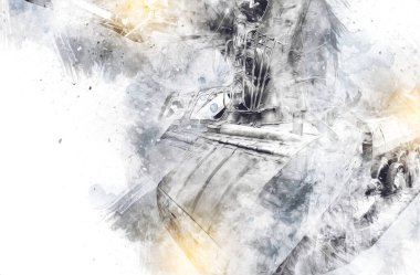 Vintage tank izole çizim sanat illüstrasyonu