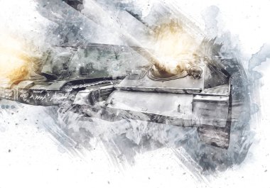 Vintage tank izole çizim sanat illüstrasyonu