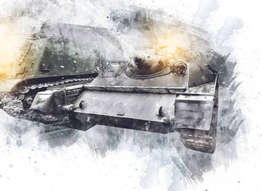 Vintage tank izole çizim sanat illüstrasyonu