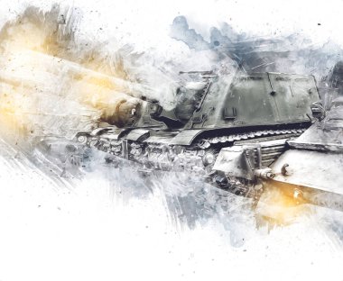 Vintage tank izole çizim sanat illüstrasyonu