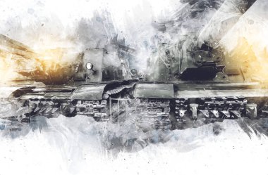 Vintage tank izole çizim sanat illüstrasyonu